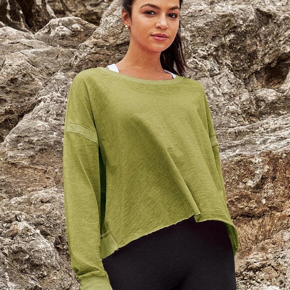 Ginger Yellow Women's Open Back Long Sleeve Workout Top - Casual, Trendy, Relaxe - Picture 2 of 6